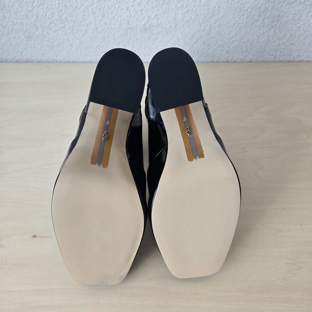 Sam Edelman Black Patent Mary Jane Slingback Heels with Gold Buckle Accent - Picture 5 of 5